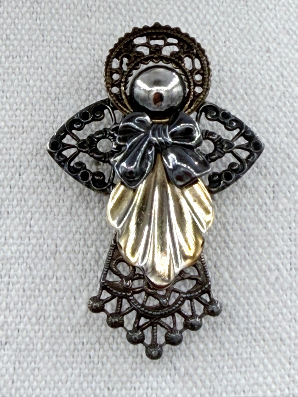 Kats Creations Vintage Intricate Ornate Metal Angel Brooch Pin Woman’s Jewelry